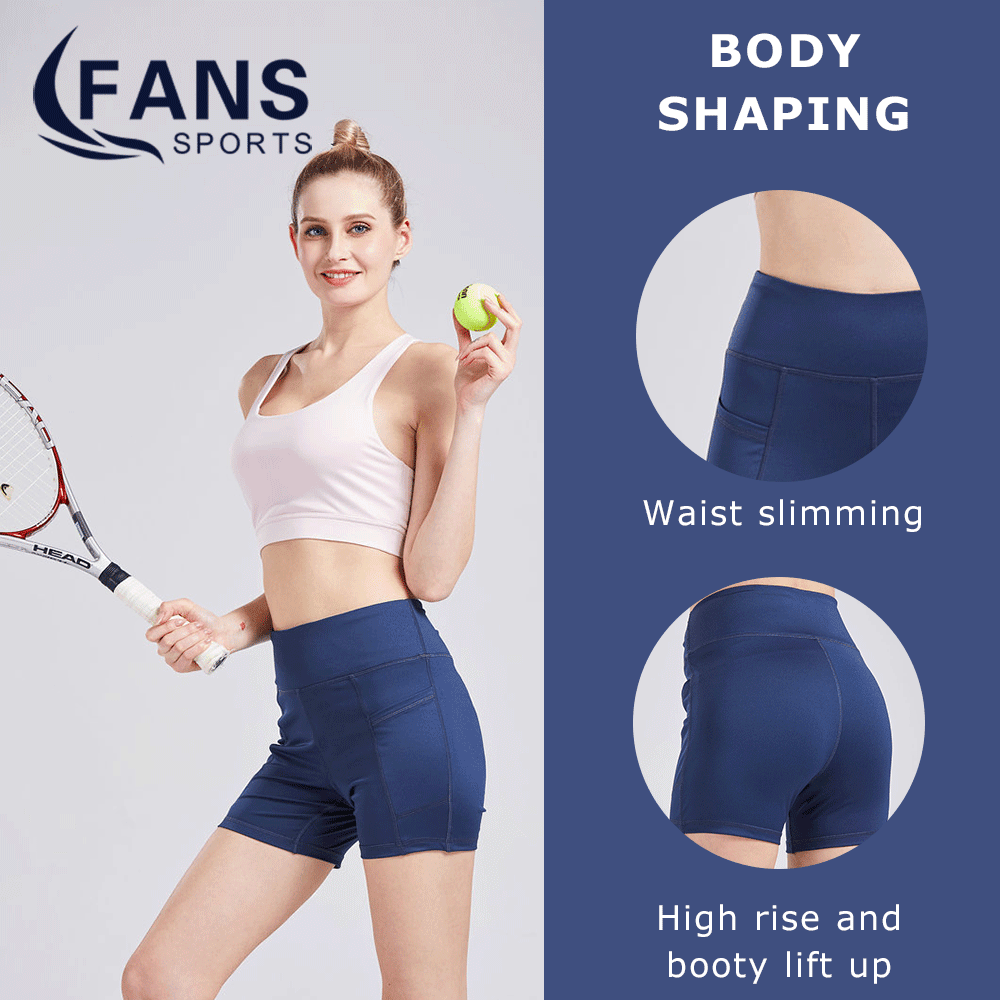 High Waist Yoga Shorts for Women with 2 Side Pockets Tummy Control Running  Home Workout Shorts – FANS SPORTS